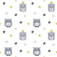 Seamless childish pattern with cute bears and stars. vector