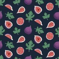 Seamless pattern with figs and leaves on a dark blue background. vector