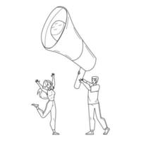 Public Alert Man And Woman At Loudspeaker Vector