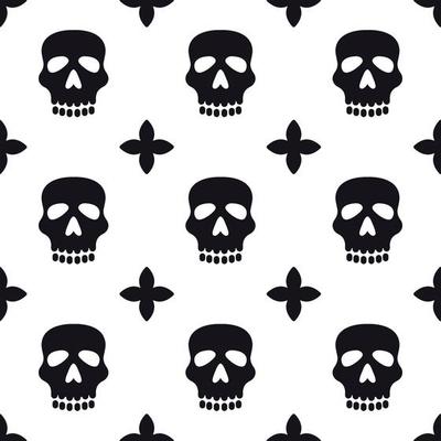 Seamless pattern with skulls. Black and white print.