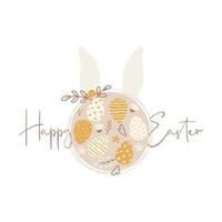 Happy Easter greeting card with Easter eggs and cute bunny ears vector