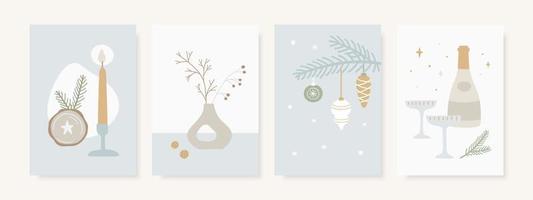 Christmas Scandinavian greeting card, invitation set. Minimal retro design. vector