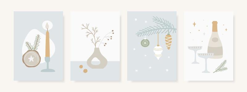Christmas Scandinavian greeting card, invitation set. Minimal retro design.