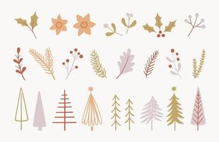 colección de árboles de navidad. elementos ornamentales de invierno dibujados a mano. vector