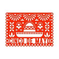 tarjeta de felicitación de papel picado vectorial con sombrero y elementos decorativos. vector