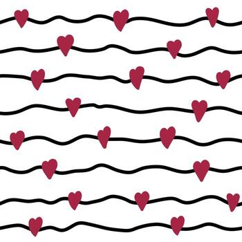 Seamless pattern with waves line and heart. Hand drawn pattern. vector