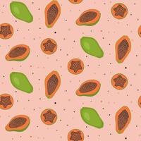 Tropical pattern with sliced papaya. Seamless print with exotic fruit. Colorful textile texture. vector