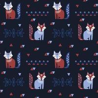 Scandinavian seamless vector folk pattern with fox and decorative elements.