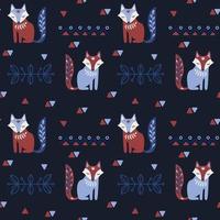 Scandinavian seamless vector folk pattern with fox and decorative elements.