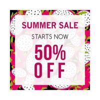 Colorful Summer sale banner with pitaya. vector