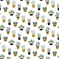 Seamless pattern with culinary herbs in pots. vector