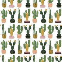 Seamless pattern with cacti in pots. Scandinavian style. Vector print. Fabric design.