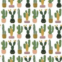 Seamless pattern with cacti in pots. Scandinavian style. Vector print. Fabric design.