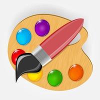 Wooden art palette with paints and brushe icon vector illustration