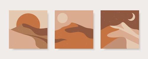 Set of abstract contemporary backgrounds in earth colors. Desert landscape in boho style. vector