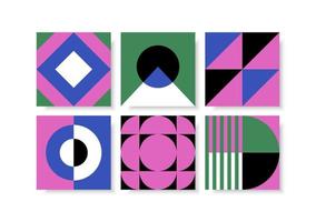 Set of bright cards with abstract geometric elements.