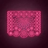 Decorative Papel picado card in neon style. vector