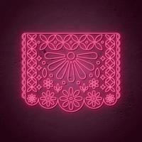 Decorative Papel picado card in neon style. vector