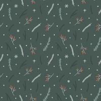 Seamless Christmas pattern with pine branches, red berries twig vector