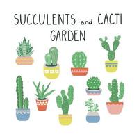 Vector cacti and succulents illustration set. Cactus in pot. Home plants clipart.