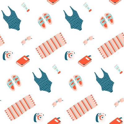 Minimal summer beach seamless pattern. Vector wallpaper. Good for print.