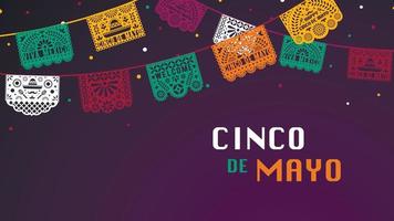 Happy Cinco de Mayo greeting banner with papel picado garland for mexico independence celebration. vector