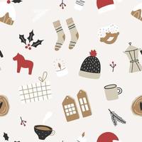 Hand drawn Christmas seamless pattern in scandinavian style. vector