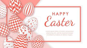 Happy Easter banner with realistic eggs and space for text. vector