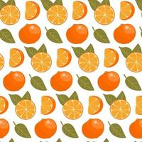 Seamless pattern with oranges, slices and leaves. vector