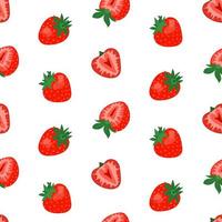 Seamless pattern with cute strawberries on white background. vector