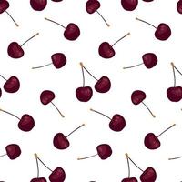 Seamless pattern with beauty cherries on white background. Vector print for your design. Perfect for fabric, wallpaper, backdrop, wrap, etc.