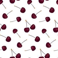 Seamless pattern with beauty cherries on white background. Vector print for your design. Perfect for fabric, wallpaper, backdrop, wrap, etc.