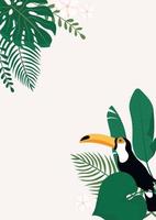 Modern vertical banner with tropical leaves and Toucan bird. vector