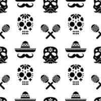 Seamless pattern with skulls, sombreros and maracas. vector