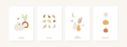 Set of fall season greeting cards and poster templates. Autumn minimal wall art.