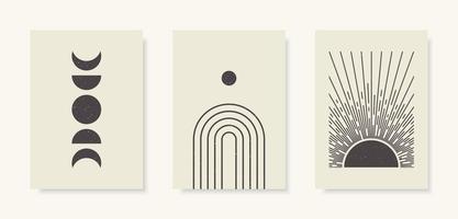 Trendy set of Moon Phases, Arch and abstract Sun posters.  Contemporary aesthetic prints.