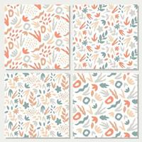 Vector hand-drawn seamless background set. Foliage seamless pattern collection.