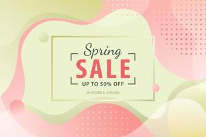 Spring sale background with pink and green fluid shapes. vector