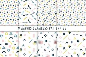 Memphis seamless patterns set. vector