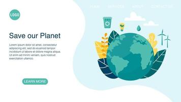 Vector landing page layout with planet Earth.