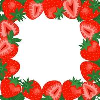 Strawberry square border frame. Vector frame illustration of strawberry