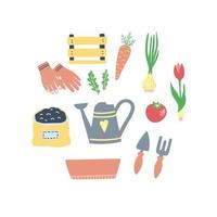 Cute set of Gardening elements. vector