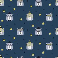 Cute bears with different decorative element. Seamless scandinavian pattern. Vector wallpaper. Good for print.