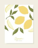 elegante diseño de portada vectorial con frutas de limón. vector