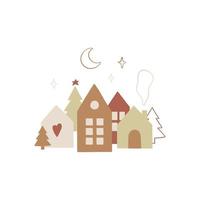 Hand drawn Christmas design with traditional scandinavian hauses. vector