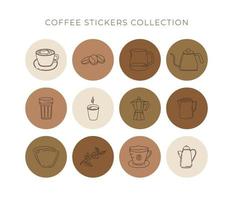 Set of abstract creative backgrounds coffee linear icons. vector