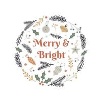 Merry Christmas decorative composition with text on white background.