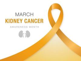 March - Kidney Cancer Awareness Month. Orange color awareness ribbon on white background.