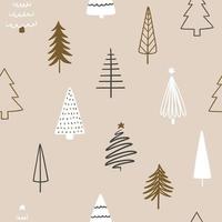 Christmas season vector seamless pattern with fir trees and gift boxes.