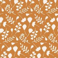 Autumn seamless pattern with hand drawn branches, leaves and flowers. vector